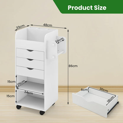 Mobile Rolling Storage Cart with 3 Drawers 2 Shelves and 2 Dowel Rods