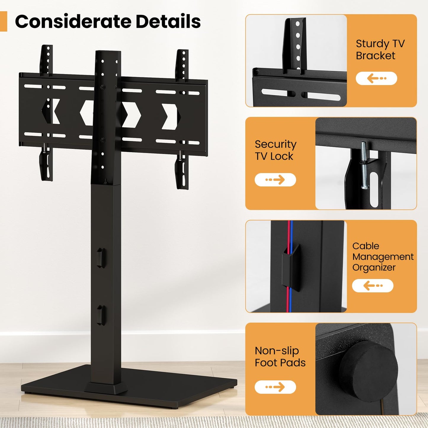 Height Adjustable Floor TV Stand with AV Shelf