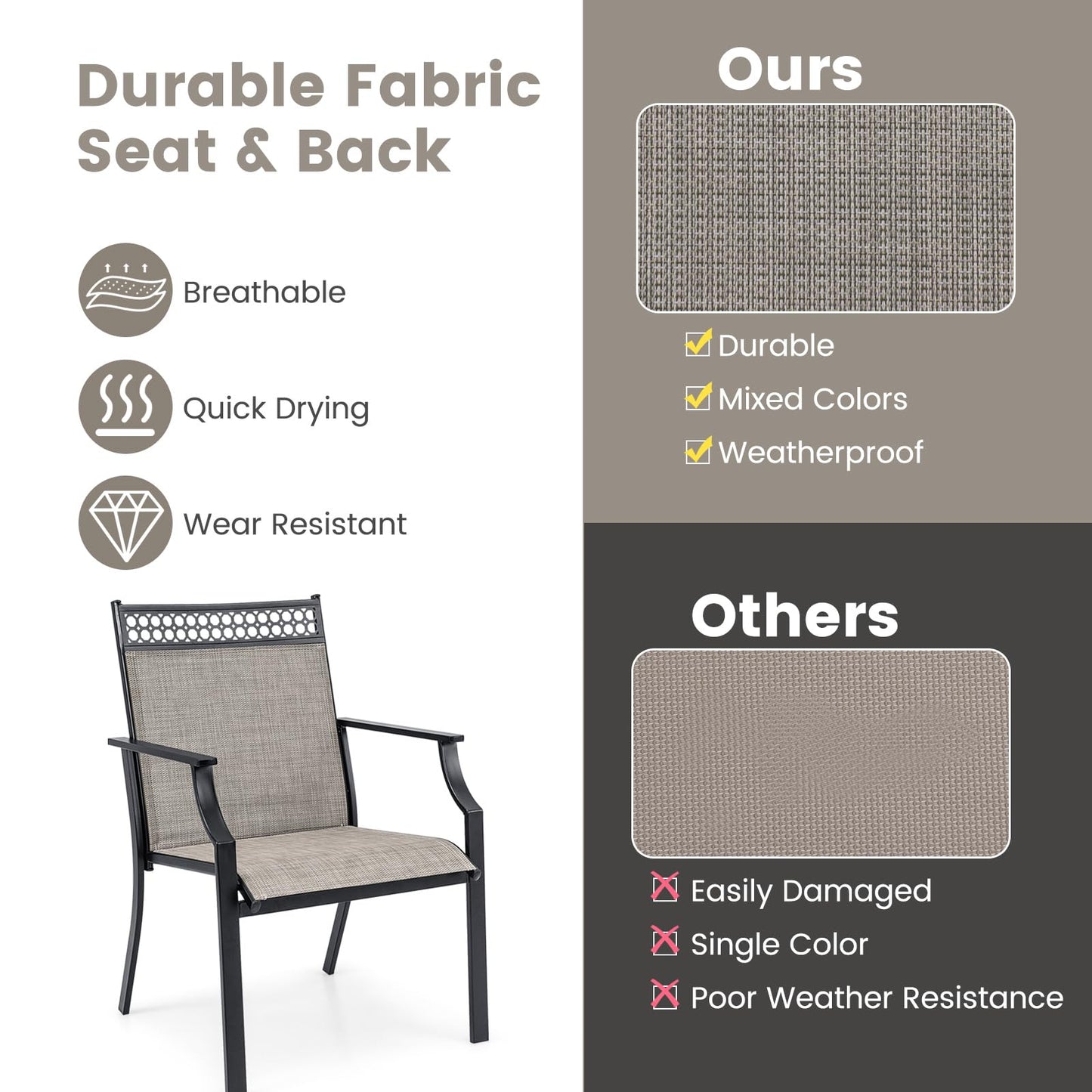 Large Outdoor Chairs with Breathable Seat & Ergonomic Back