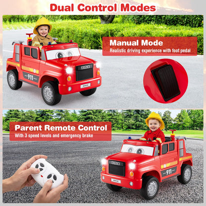 12V Ride on Fire Truck, Kids Electric Car with Remote Control