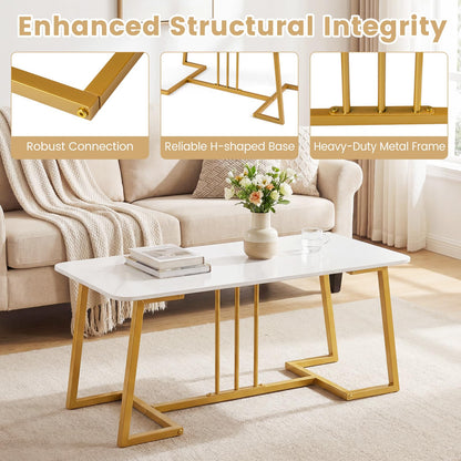 Coffee Table for Living Room, 90cm Marble Effect Center Table