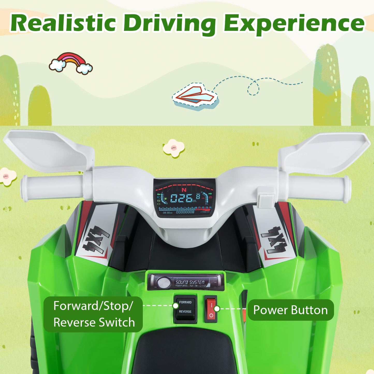 6V Kids Electric Quad with Removable Back Trailer Toddler Ride On ATV