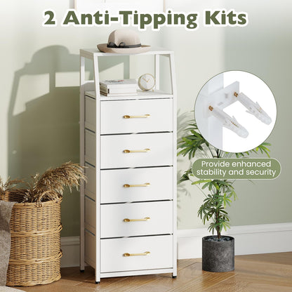 5-Drawer Storage Cabinet with Detachable Foldable Fabric Drawers and Anti-Tipping Kits