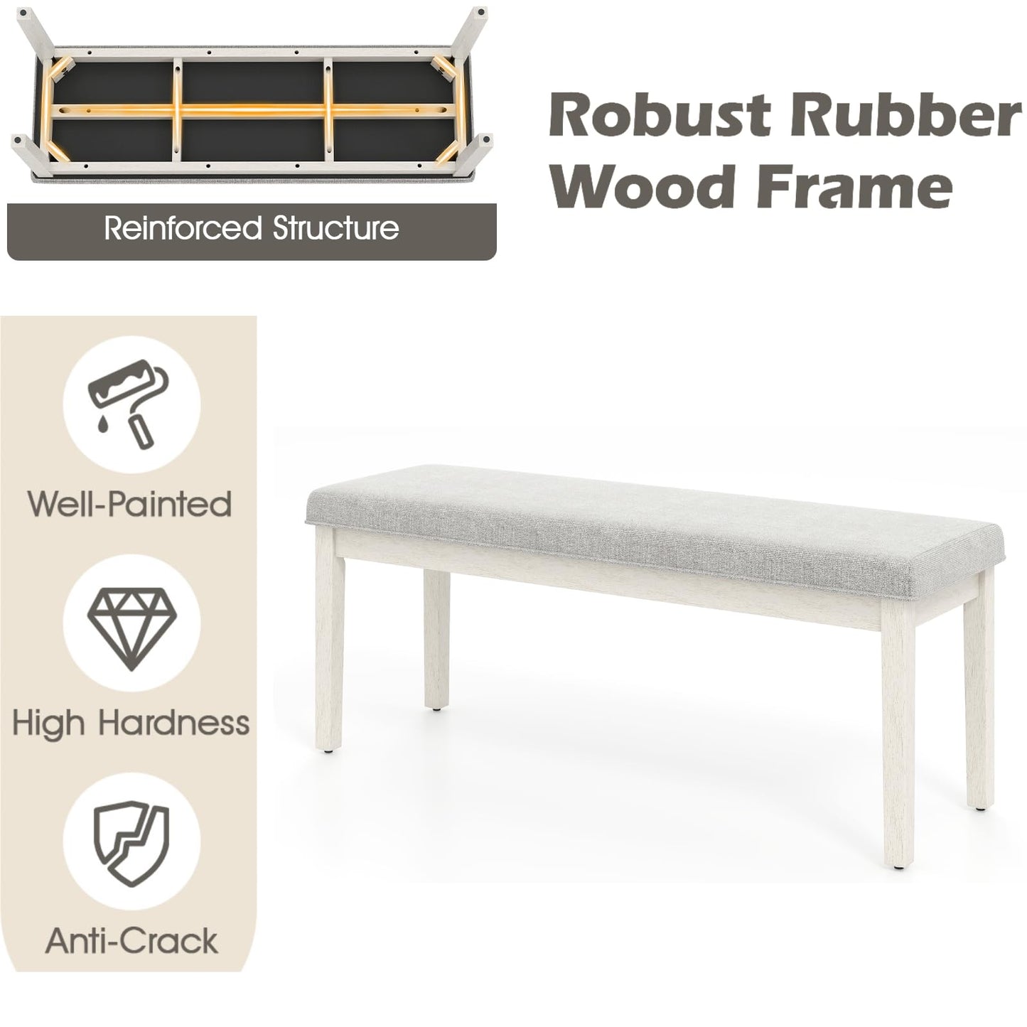 Upholstered Dining Bench Shoe Bench with Rubber Wood Legs and 300 KG Max Load