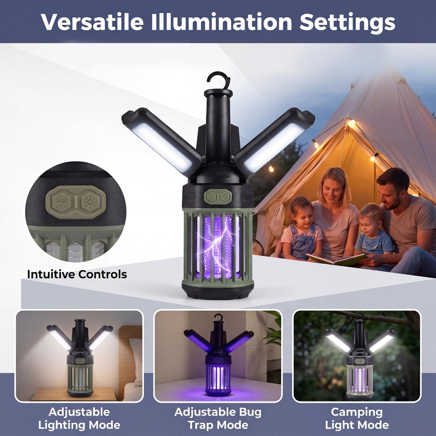 Outdoor Bug Zapper with Foldable Lantern USB-C Rechargeable for Camping