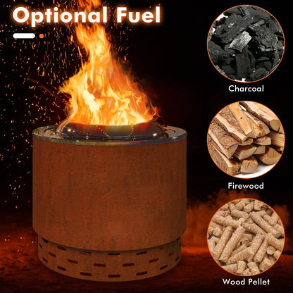 49cm Smokeless Stainless Steel Fire Pit with Weathering Steel Shell