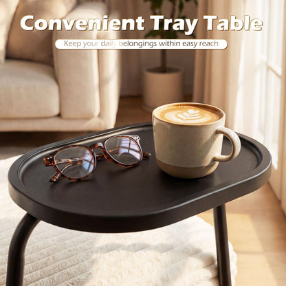 Armchair Accent Chair with Tray Table, Modern Corduroy Upholstered Single Sofa Lounge Armchair
