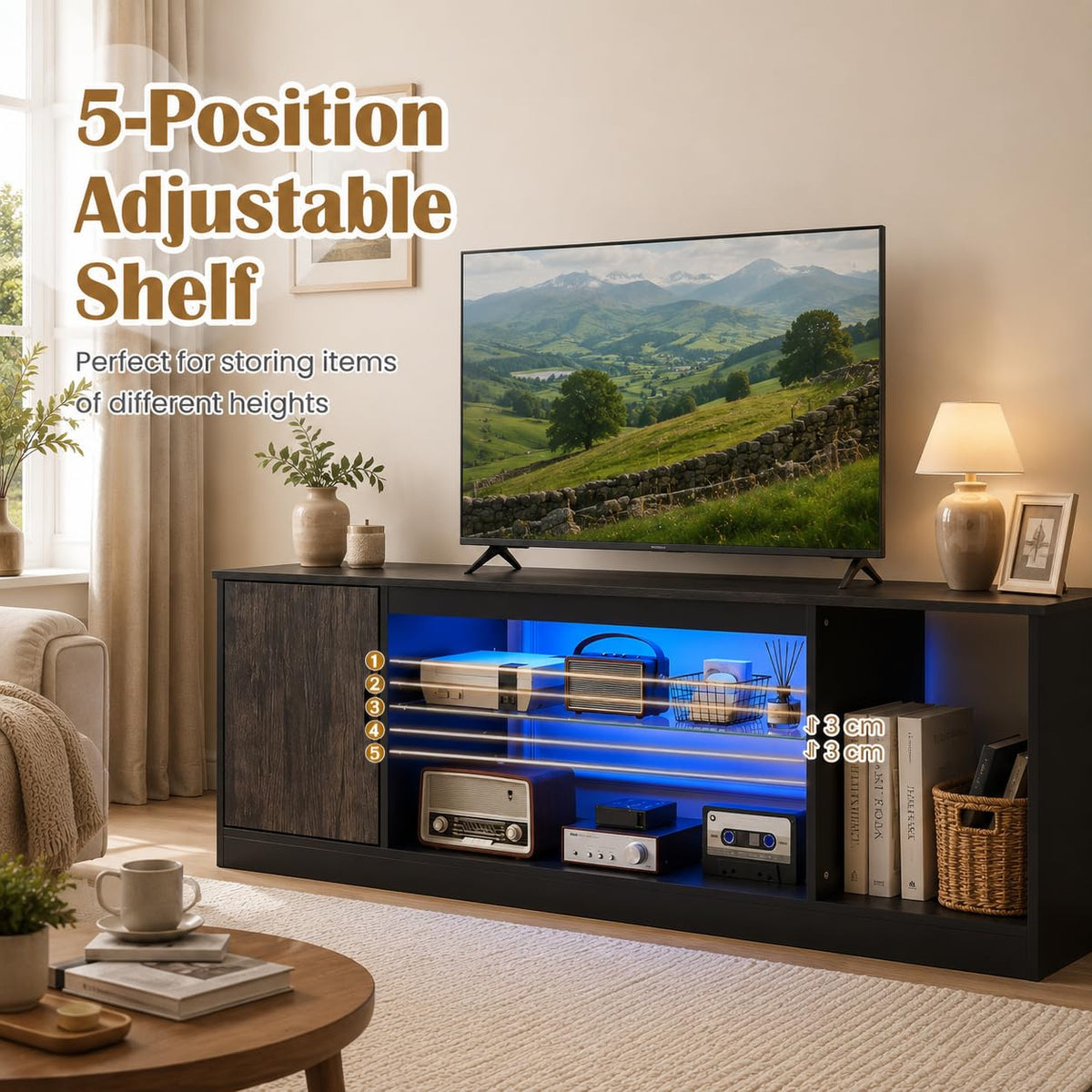 148cm TV Unit, LED TV Stand Cabinet for 65 Inch TVs