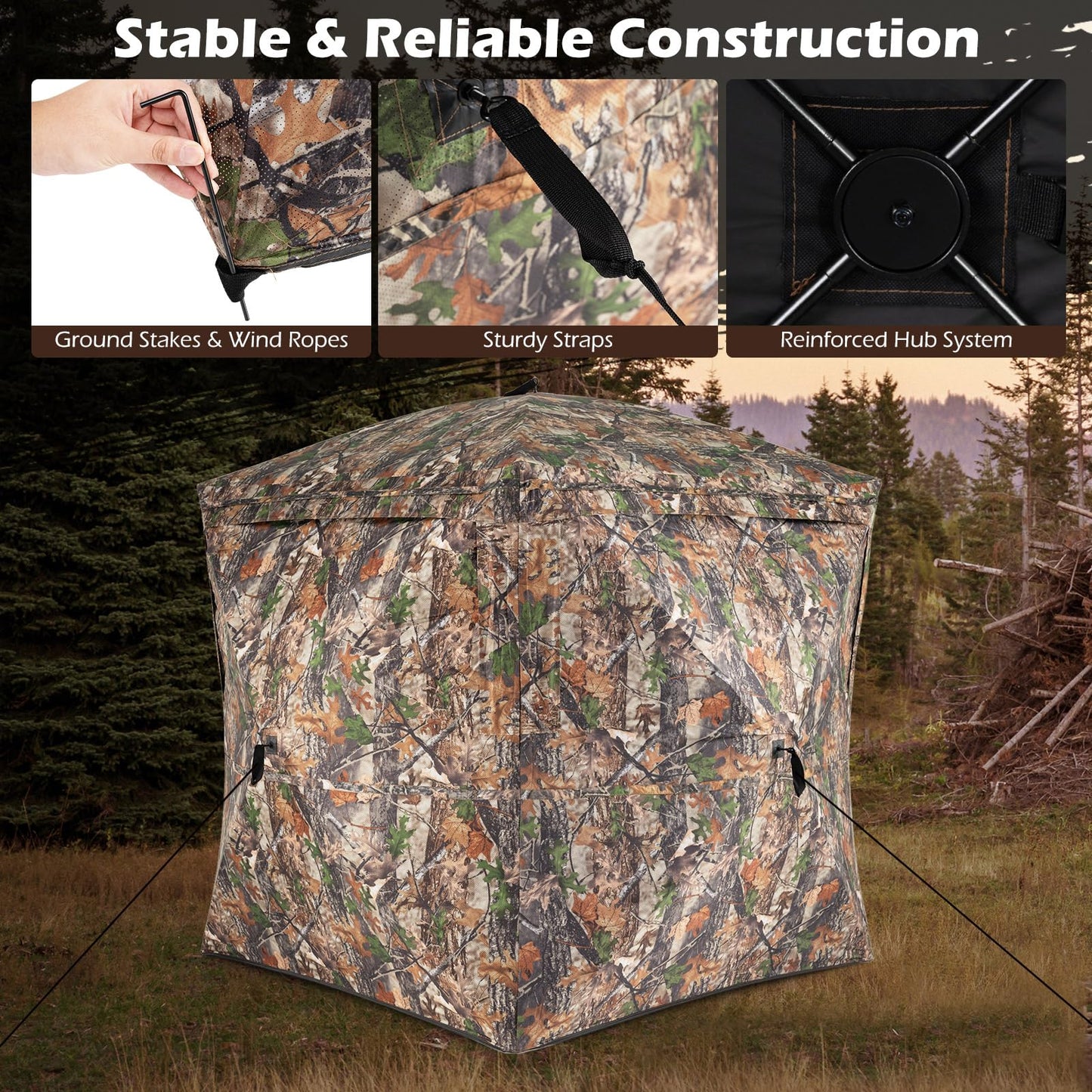 Pop Up Hunting Blind, Camouflage Ground Tent with Carrying Bag