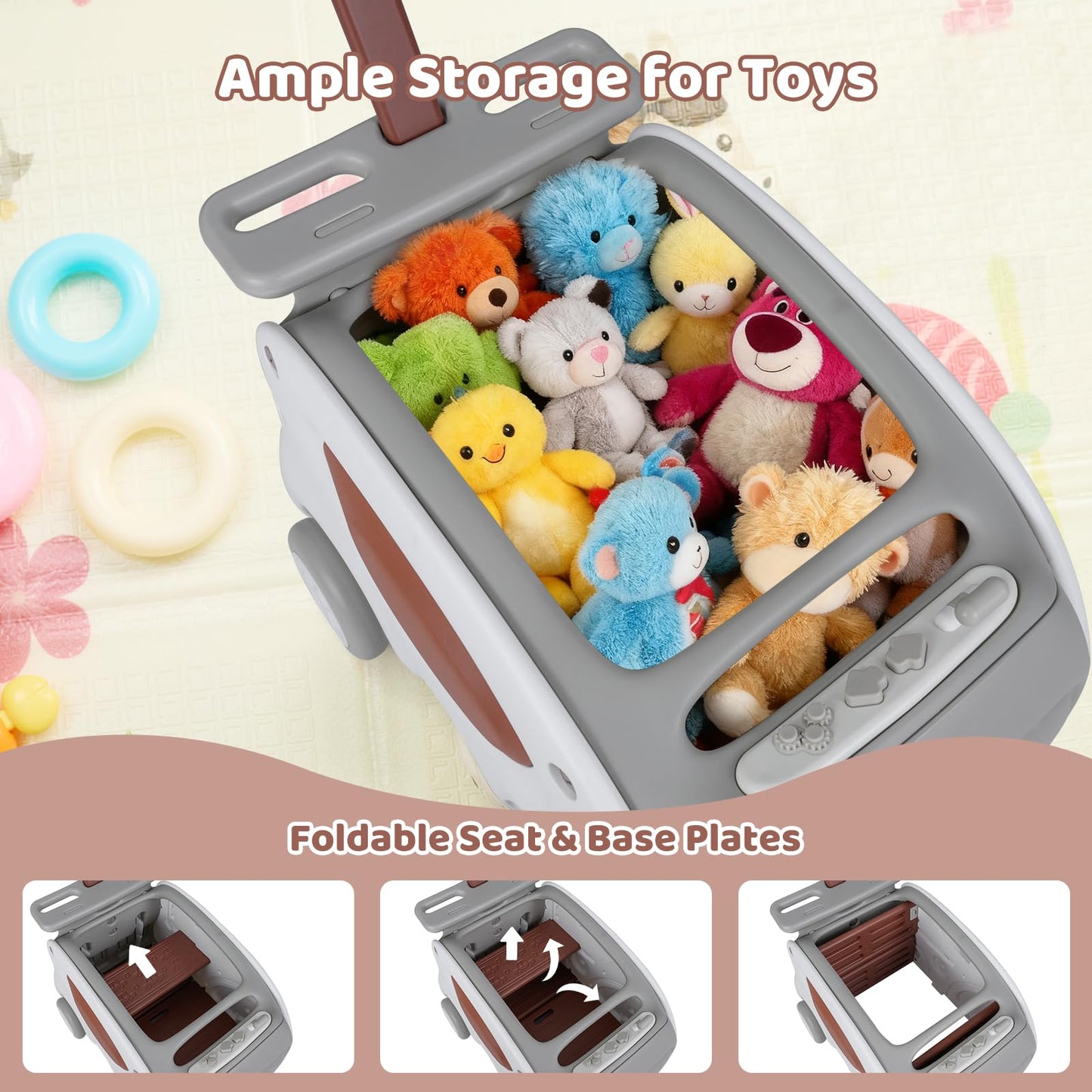 2 in 1 Toddler Toy Cart with Parent Handle