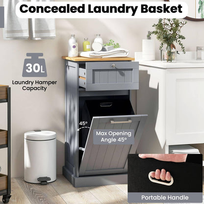 Laundry Cabinet with Basket Freestanding Tilt Out Laundry Hamper with Drawer