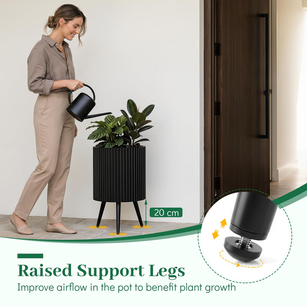 Plant Pot with Stand, 35/42cm Metal Fluted Flower Planter