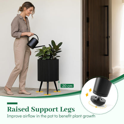 Plant Pot with Stand, 35/42cm Metal Fluted Flower Planter