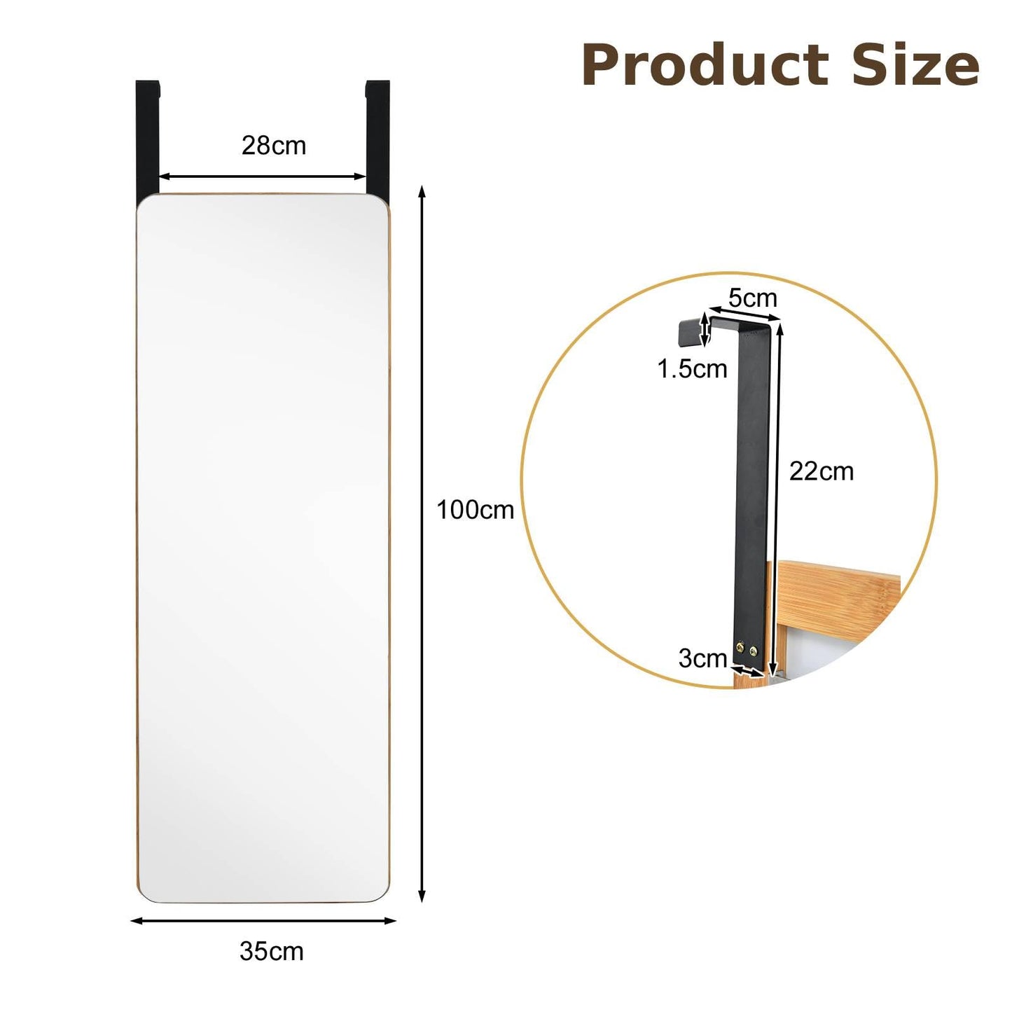 Rectangle Wall Mounted Mirror with Bamboo Frame and Round Corners