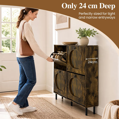 Narrow Shoe Cabinet with 4 Flip Drawers