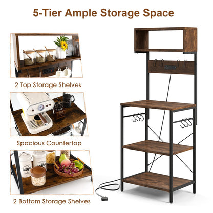 153 cm Tall Microwave Stand Kitchen Bakers Rack with Power Outlet