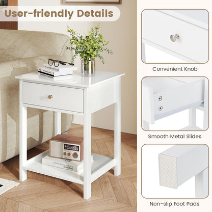 1/2 Pieces Wooden Nightstand with Drawer and Storage Shelf