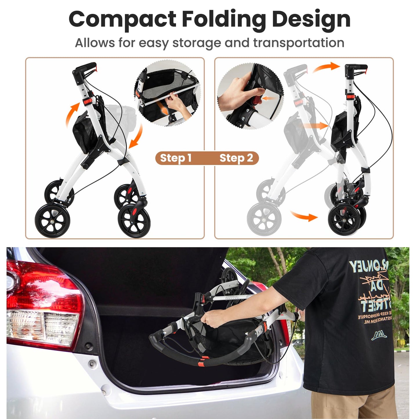 Rollator Walkers Lightweight Foldable Rolling Walker with Tray for Seniors