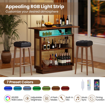 Bar Table, 4-Tier Rattan Bar Cabinet with RGB LED Light