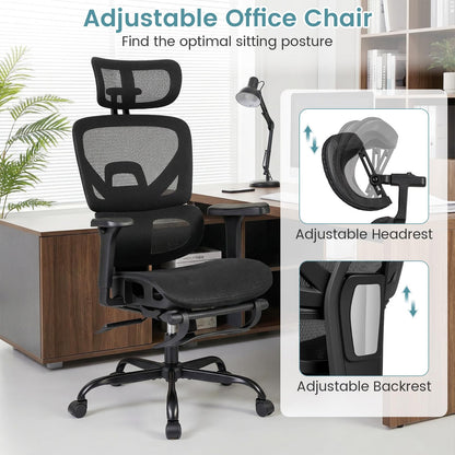 Mesh Office Chair with Footrest, Ergonomic High Back Swivel Computer Desk Chair