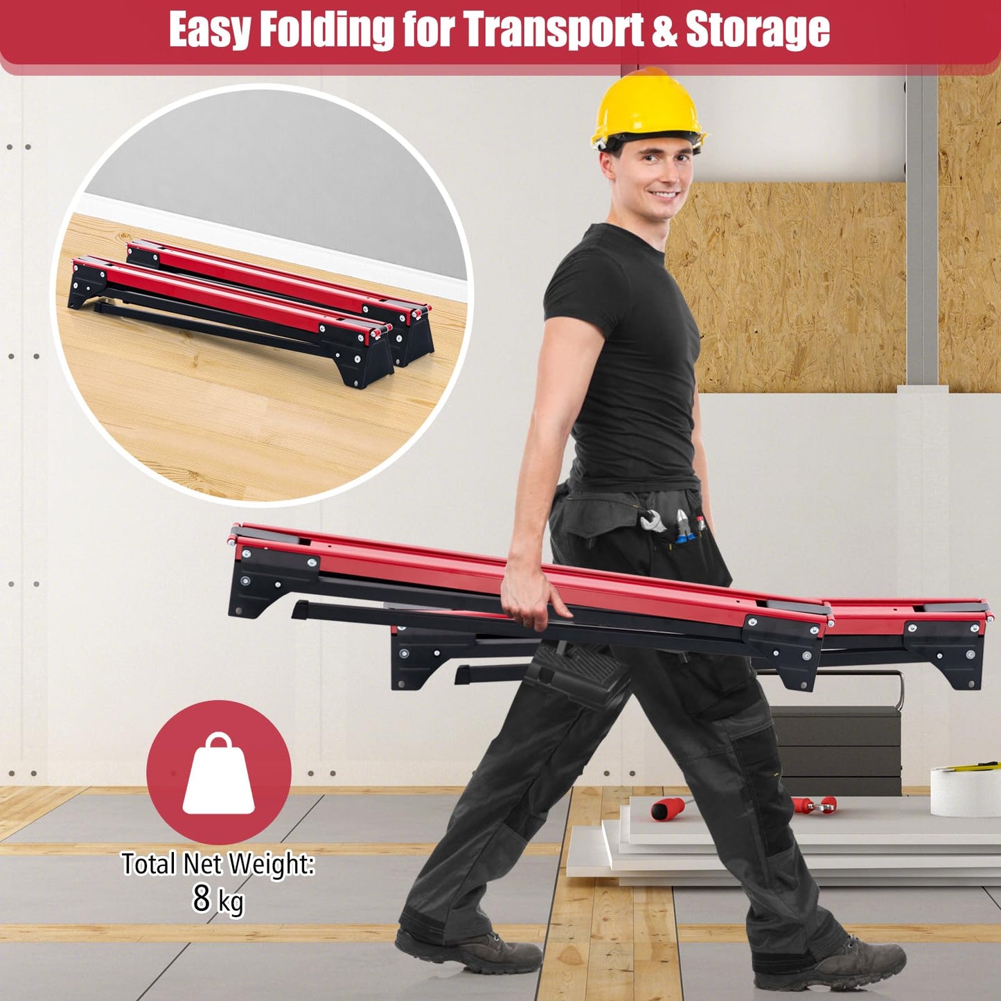 2 Pack Portable Saw Horse Work Table with Quick Open Legs and Support Arms