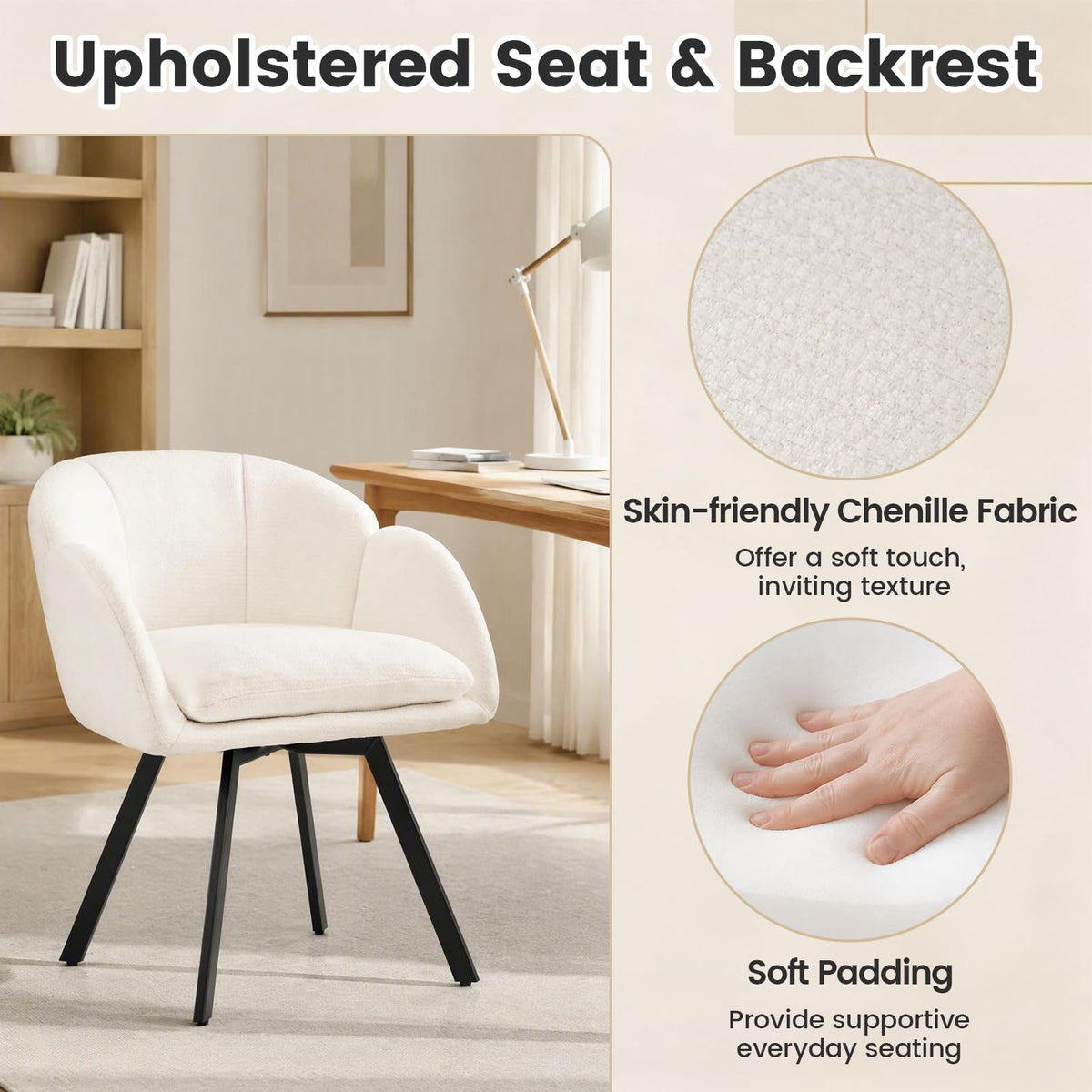360° Swivel Accent Chair, Upholstered Chenille Armchair