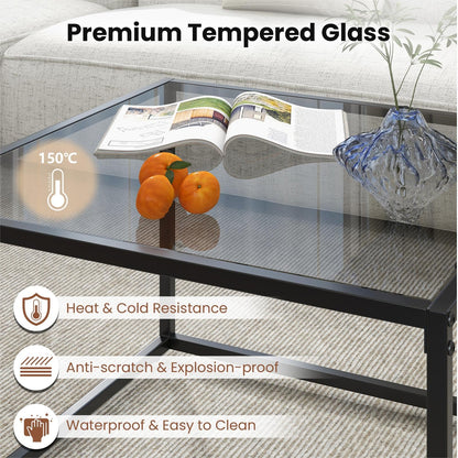 Giantex Square Coffee Table Tempered Glass Sofa Side Table with Adjustable Foot Pads (without Mesh Shelf)
