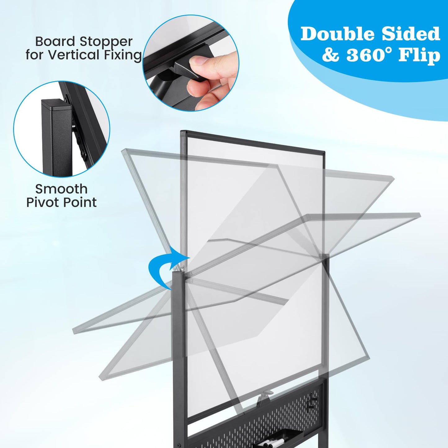 120 x 90 CM Double-Sided Dry Erase Mobile Board with Stand