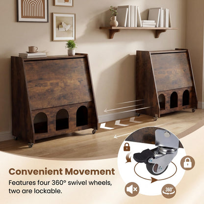 Folding Desk on Wheels, Convertible Drop Leaf Writing Desk
