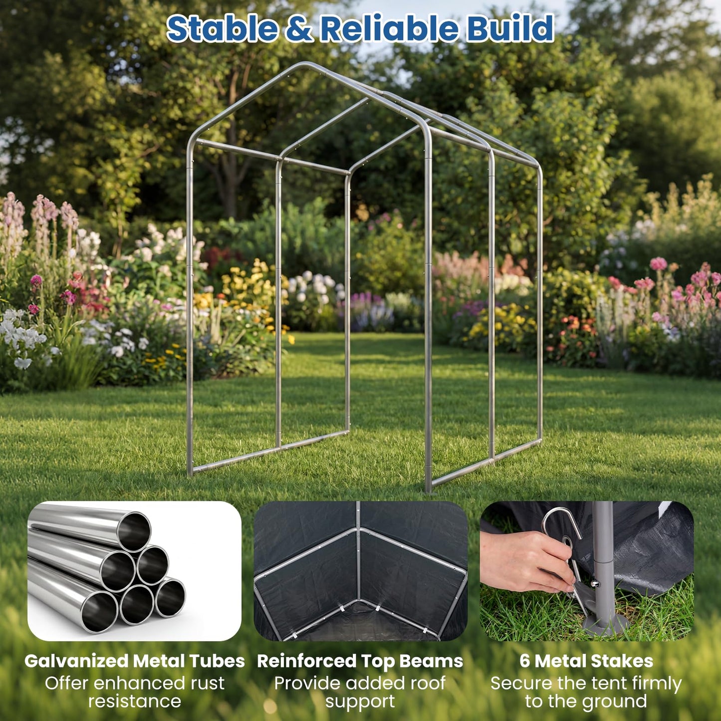 Heavy-Duty Portable Storage Shed with Roll-up Zipper Door and Sun-Protective Canopy
