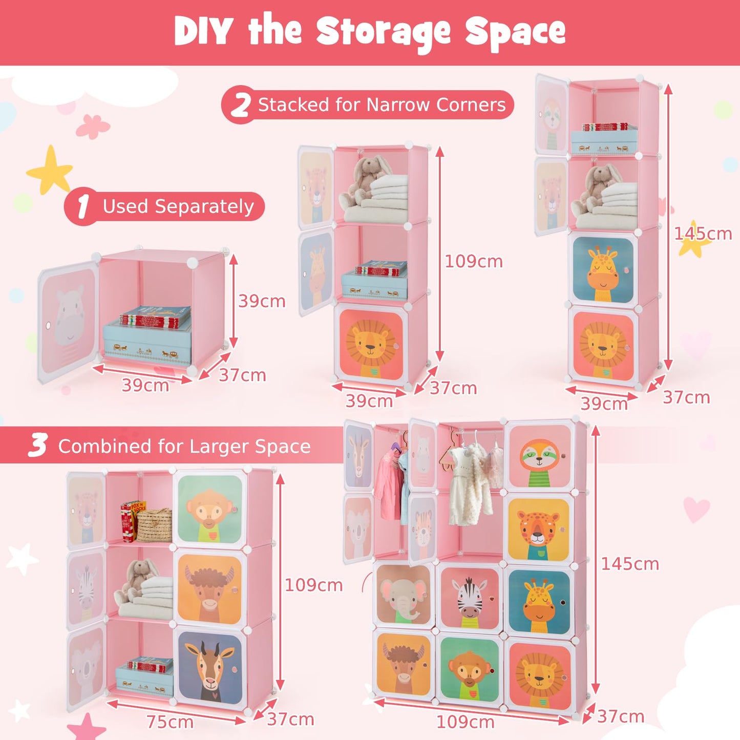 12 Cube Portable Kids Wardrobe with Hanging Section