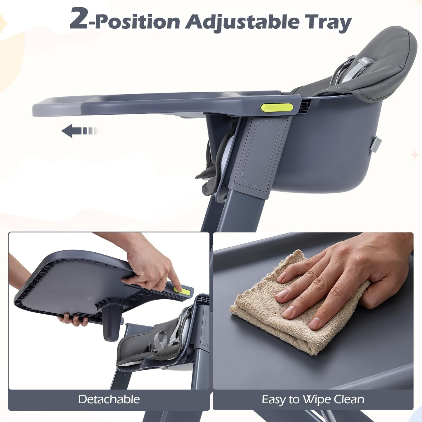 Baby High Chair, 3-in-1 Toddler Highchair with Adjustable Tray