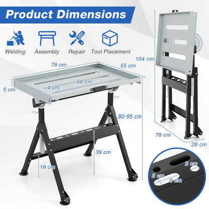 Folding Welding Table with 4 Level Height