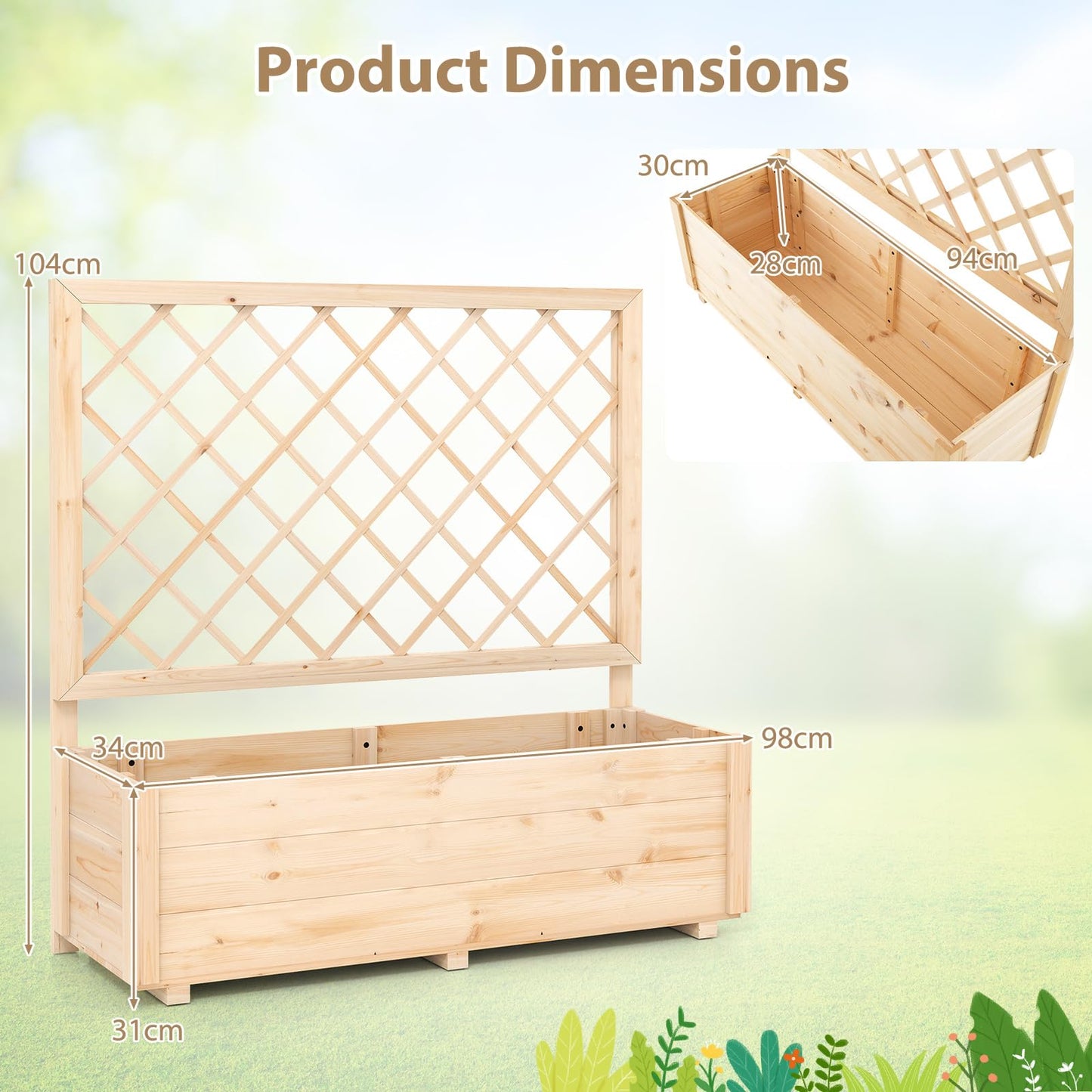 Freestanding Raised Garden Bed for Climbing Vine Plant Flower Vegetable