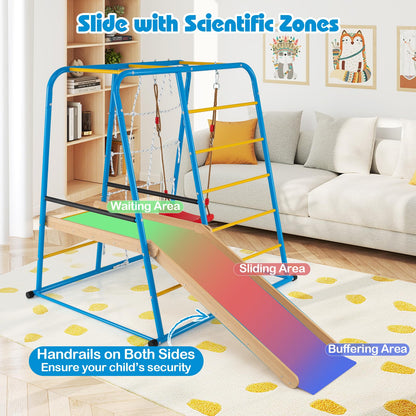 6-in-1 Indoor Jungle Gym Metal Climber with Slide and Monkey Bars