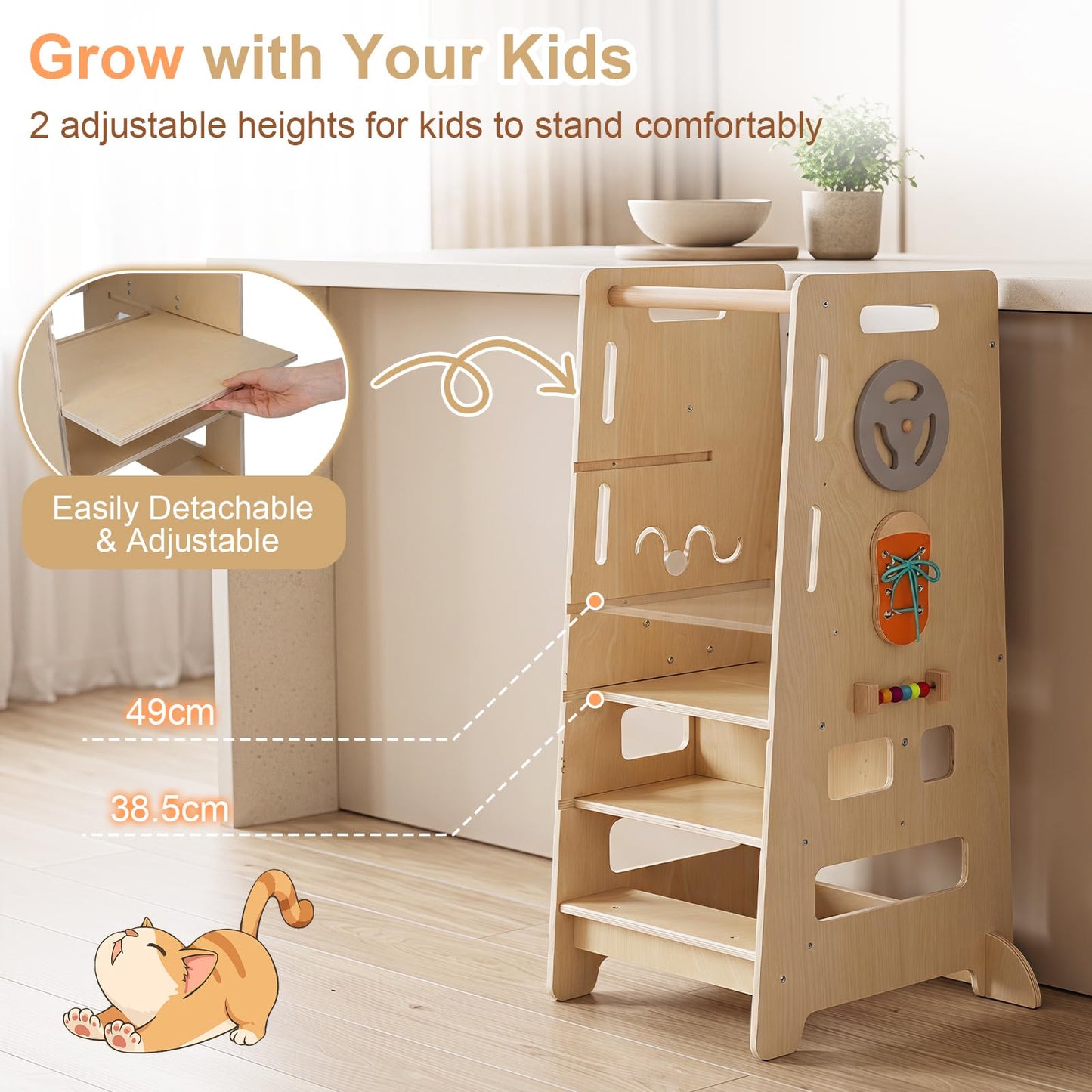 Toddler Standing Tower, Wooden Kids Step Stool with Chalkboard