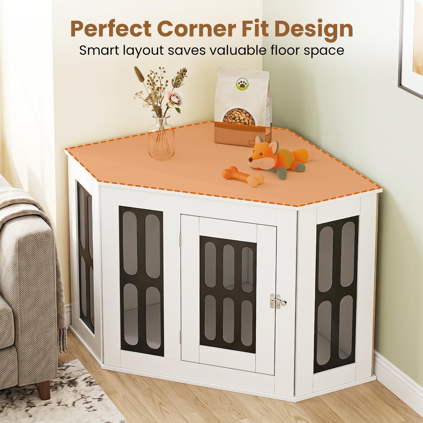 Corner Dog Crate Furniture Metal Side Table for Small Dogs