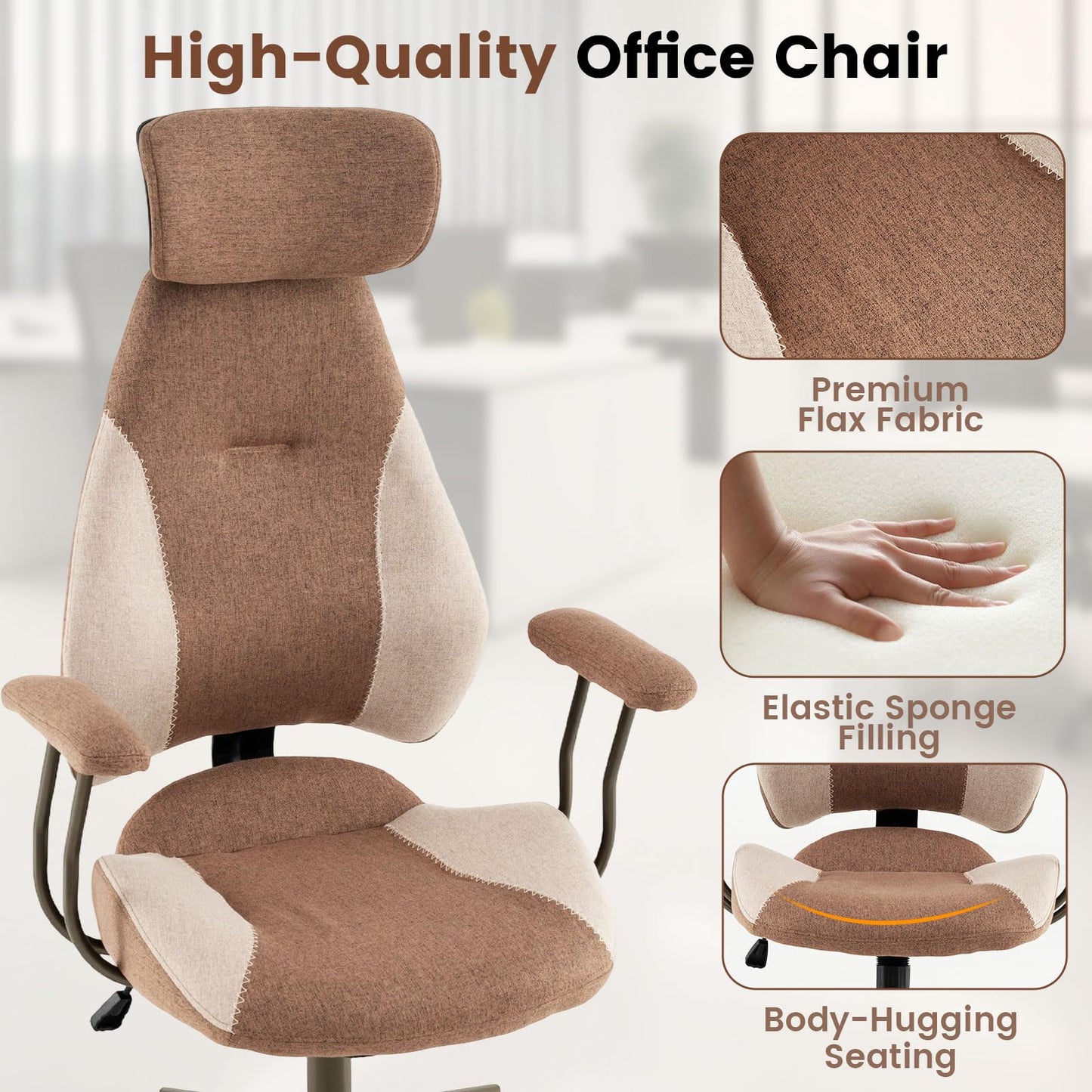 Ergonomic Office Chair, High Back Computer Desk Chair with 2D Headrest