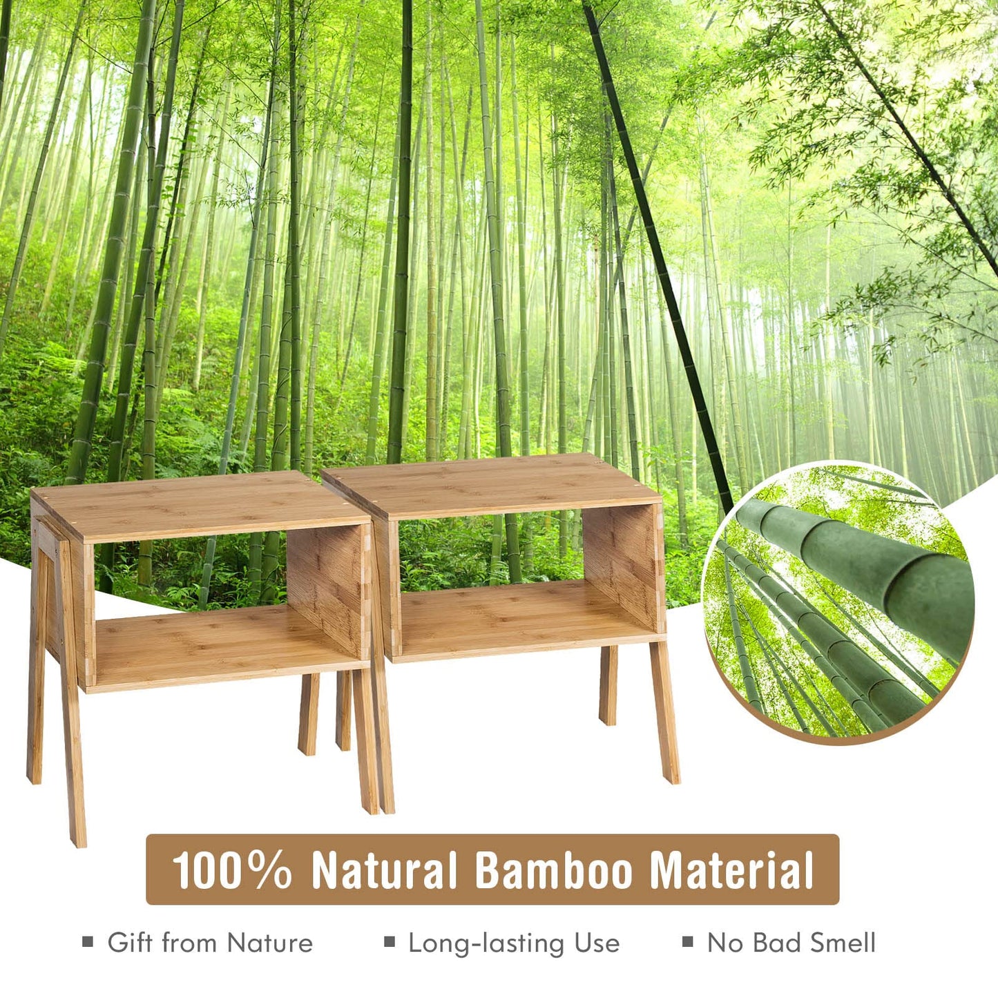 Set of 2 Stackable Bedside Table with Open Storage Compartment