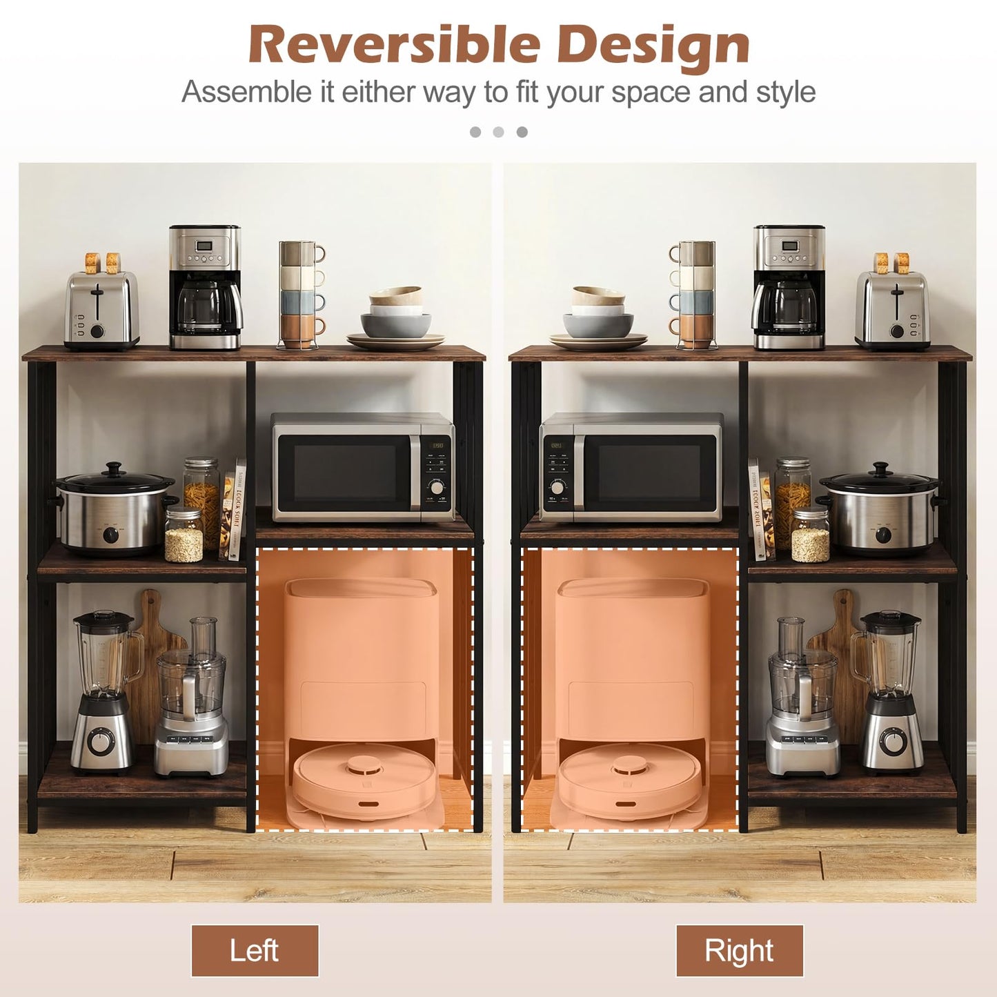 Kitchen Baker's Rack Industrial Coffee Bar Table with Shelves