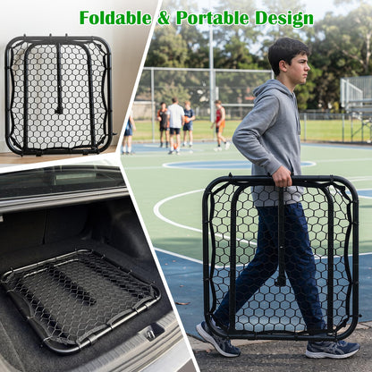 Foldable Football Rebounder Net, Football Training Net with Metal Frame, Adjustable Soccer Target Goal