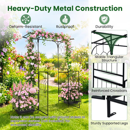 Garden Arbor with Gate and Planter Boxes 206cm Heavy Duty Metal Arch