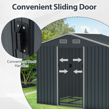 8x6FT Galvanized Metal Garden Shed Outdoor Lockable Tool Storage House