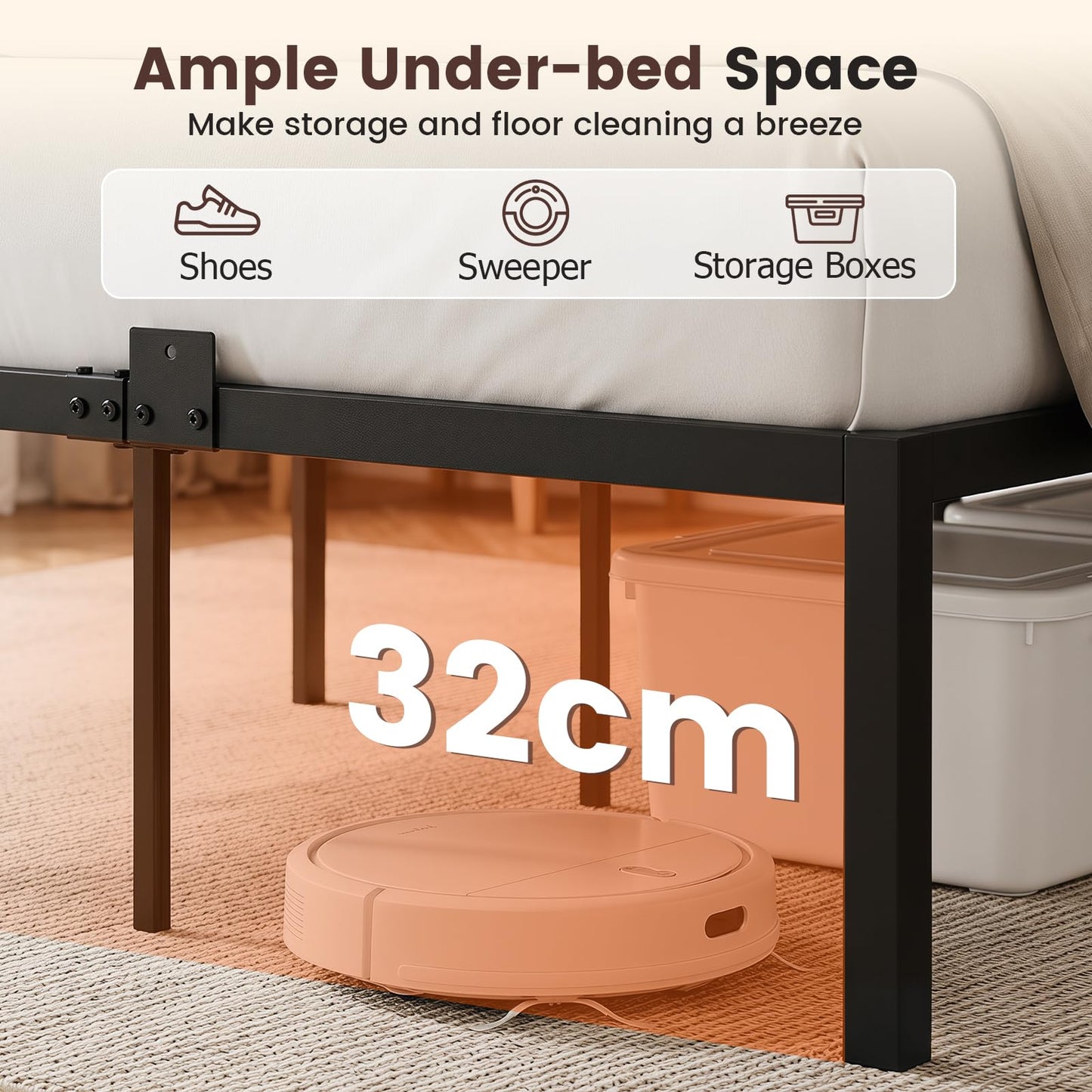 4ft6 Double Bed Frame, 135 x 190cm Heavy-Duty Metal Platform Bed Frames