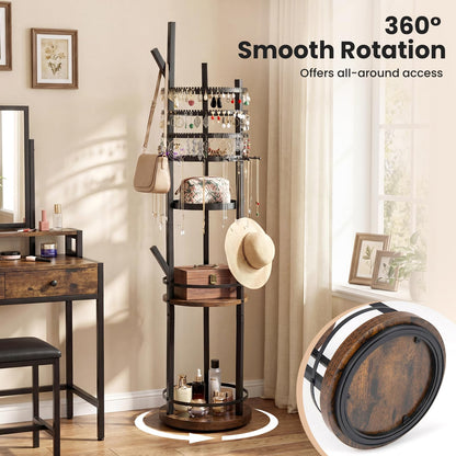 Jewelry Organizer Stand, 360° Rotating Floor Standing Jewelry Storage Rack
