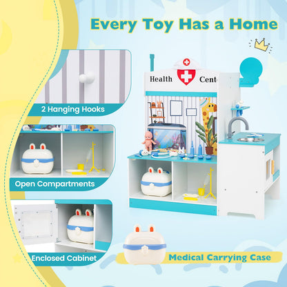 Wooden Toy Medical Center Playset with Faucet and ECG Monitor for Aged 3-6