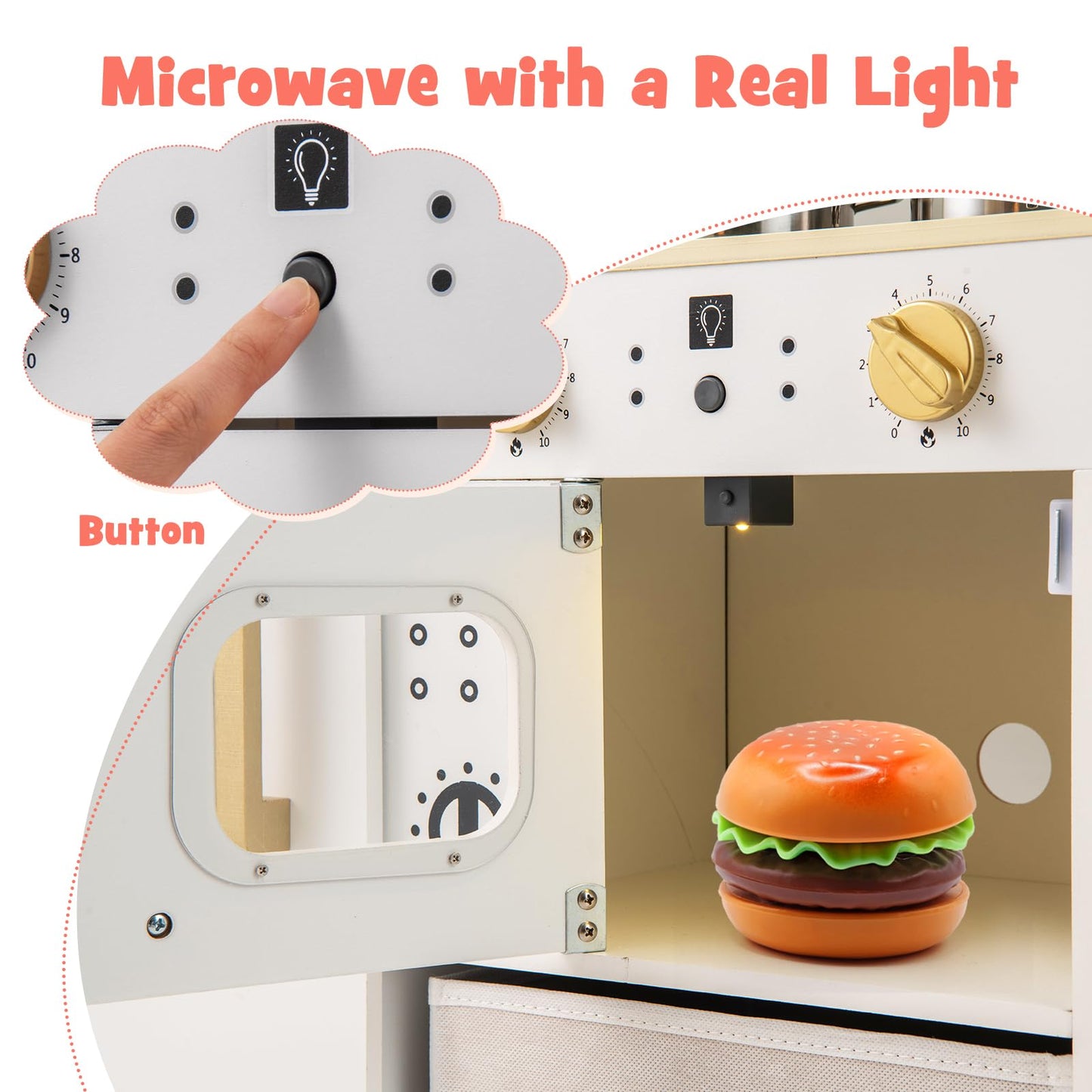 Kids Wooden Kitchen Playset Pretend Play with Chalkboard and Ice Maker