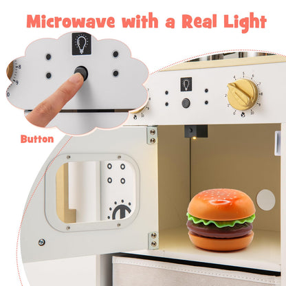 Kids Wooden Kitchen Playset Pretend Play with Chalkboard and Ice Maker