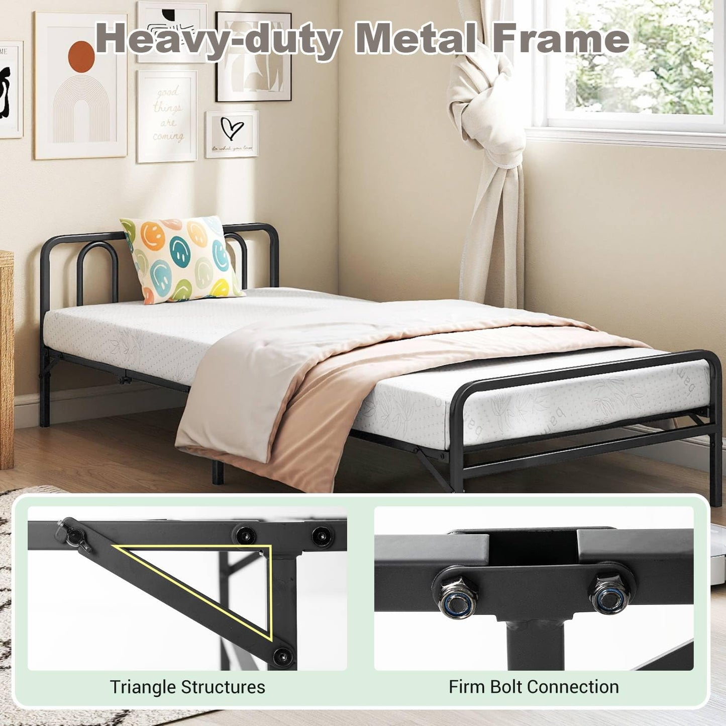 Portable Folding Bed with Headboard and Footboard for Guest Room
