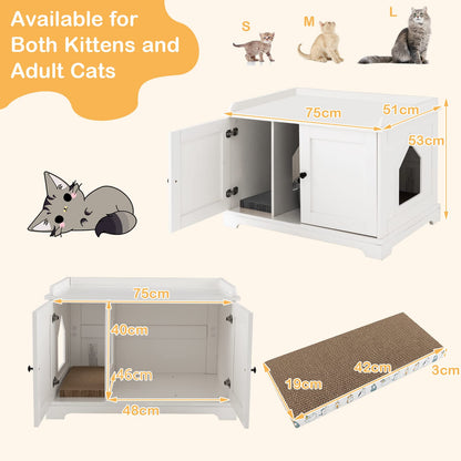 Cat Litter Box Enclosure with Scratching Pad and Adjustable Divider